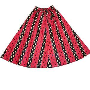 African Maxi Skirt Womens Free Size One Size Red Black Wax Print Tie Waist